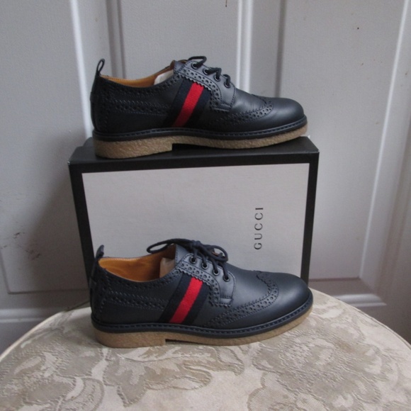 BNB Gucci Junior DARBY Oxford Blue Dress Shoes Sz Euro 32/US 1
